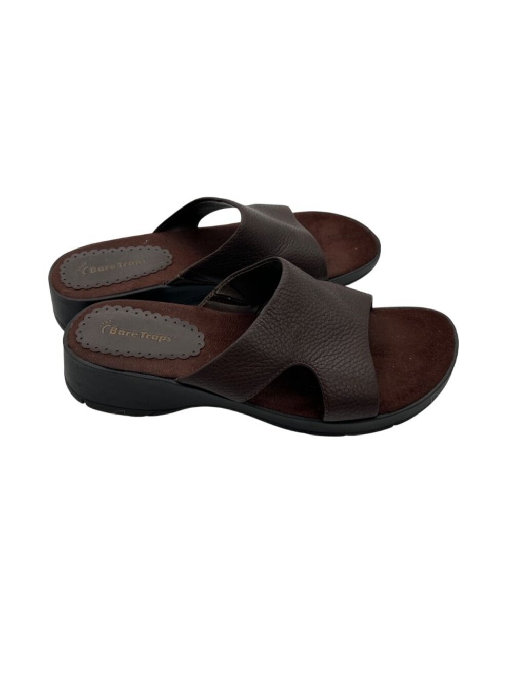 BareTraps Brown Leather Slide Sandals